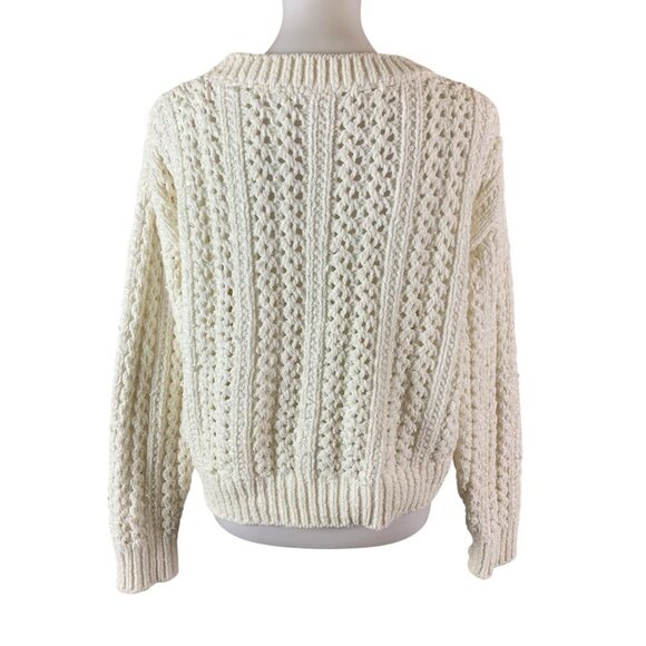 Hello Nite Cream Chenille Cable Knit Oversized V Neck Pullover Sweater Medium - Picture 2 of 4